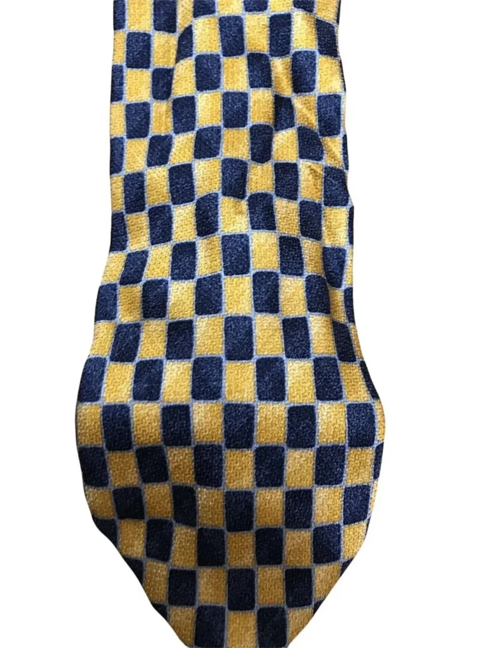 Giorgio Ferri Mens Tie Blue Yellow 100 Italian Silk Italy Designer Checkerboard